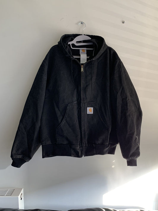 Vintage Black Active Hooded Jacket by Carhartt, Front Side
